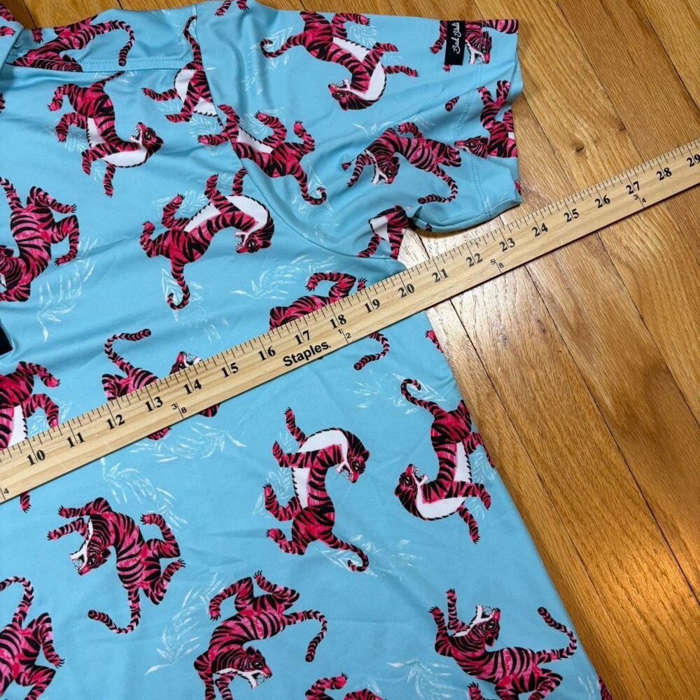 Bad Birdie Polo Shirt Mens Small Blue Tiger All Over Print Golf Performance - Picture 10 of 16